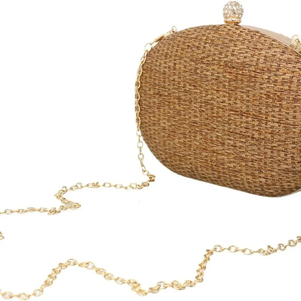 Straw Clutch Purse for Women Handwoven Wicker Evening Bag Crossbody Party